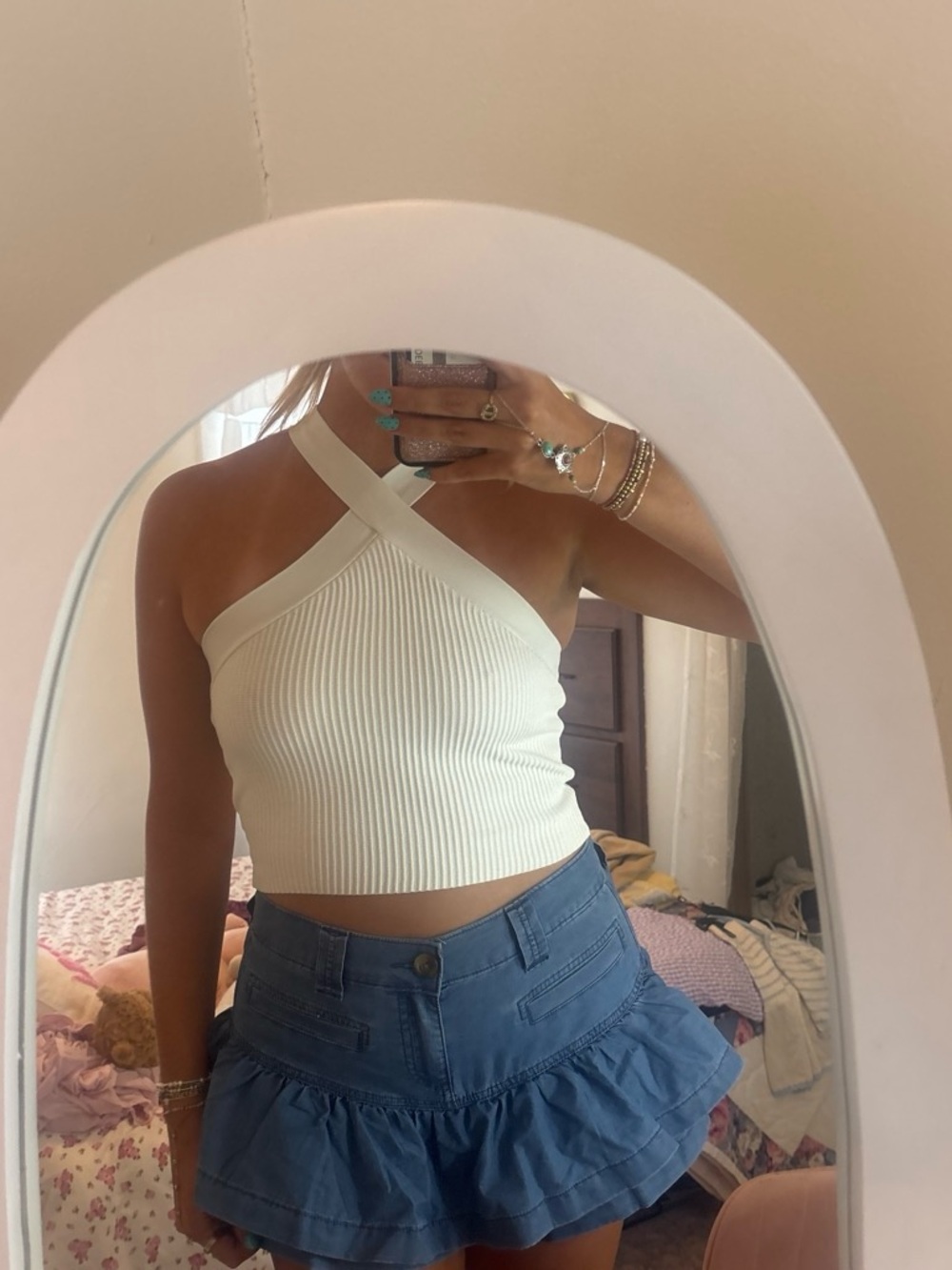 Forever 21 White Ribbed Cross-Halter Crop Camisole